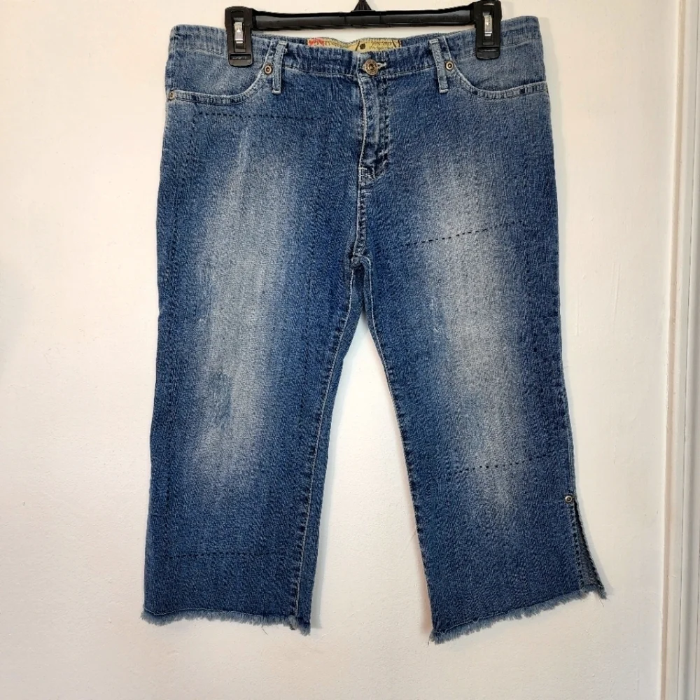 Oxygen Required Distressed Embroidered Raw Hem Women's Capri Jeans Size 9